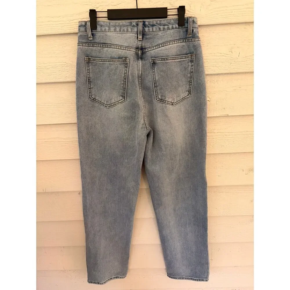 PrettyLittleThing Light Wash High Waist Straight Leg Jeans US 8 Tall